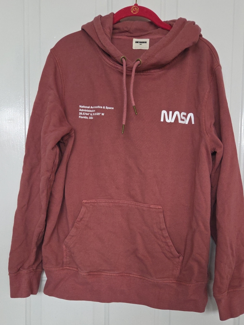 One Harbor Nasa Men's Hoodie Sweatshirt in Faded Rose small